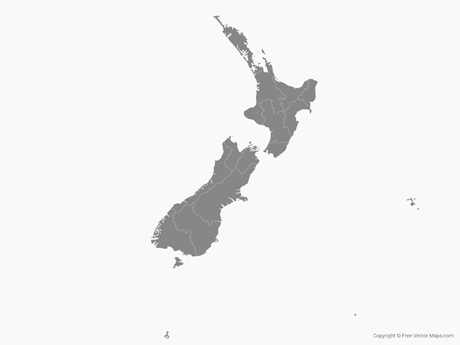 Free Vector Map of New Zealand with Regions - Single Color