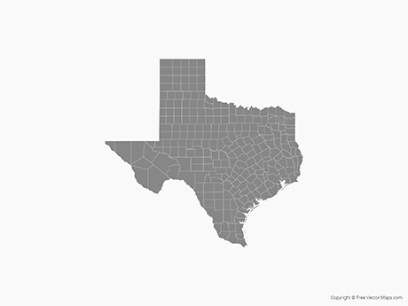 Free Vector Map of Texas with Counties - Single Color