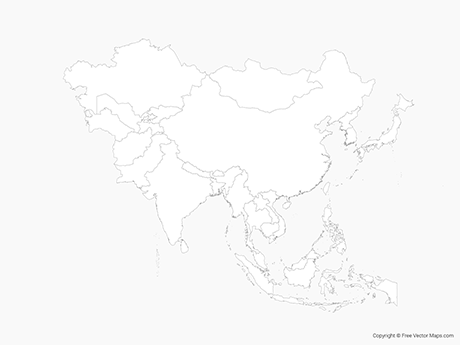 Free Vector Map of Asia with Countries - Outline