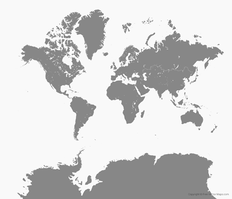 Free Vector Map of World with Regions - Single Color