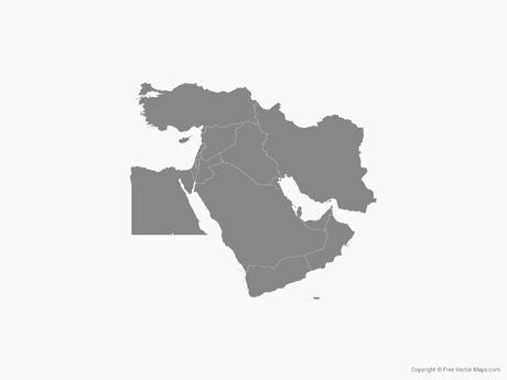 Printable Vector Map Of Middle East With Countries Single Color 